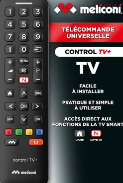 Meliconi - Télécommande universelle CONTROL TV+ pour une TV - 100% fonctions d'origine - Accès direct Netflix - programmation simp