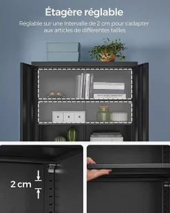 Meuble de Rangement Bureau, en Acier, Placard, avec 5 Étagères, Doubles Portes, Serrure, Armoire à Outils, Étagères Réglables