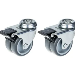 75mm 3" roulette double caoutchouc gris pivotante avec frein capacité 200kg, jeu de 2