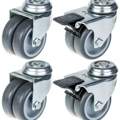 75mm 3" roulette double caoutchouc gris pivotante et frein capacité 400kg, jeu de 4
