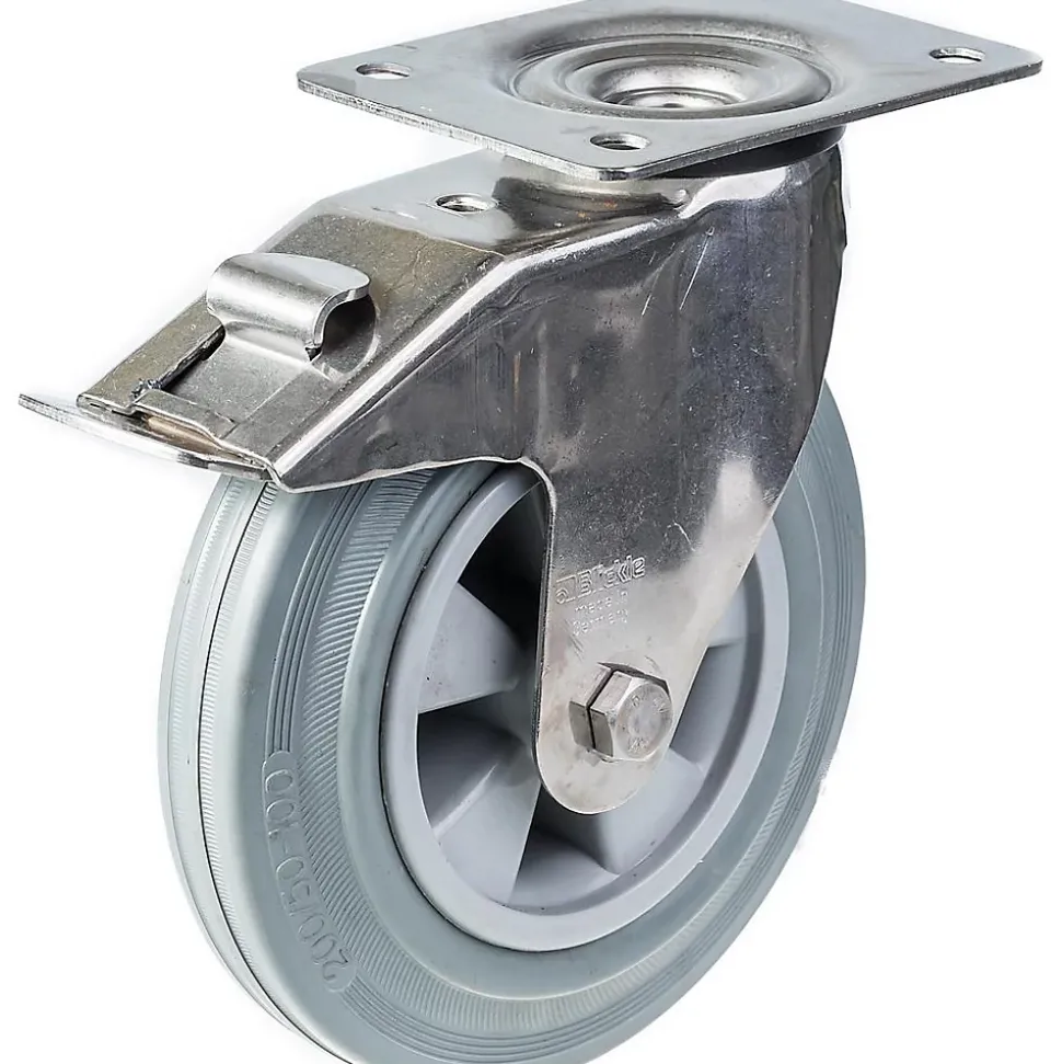 200mm 8" roulettes en acier inoxydable caoutchouc gris, pivotantes avec frein, 205kg