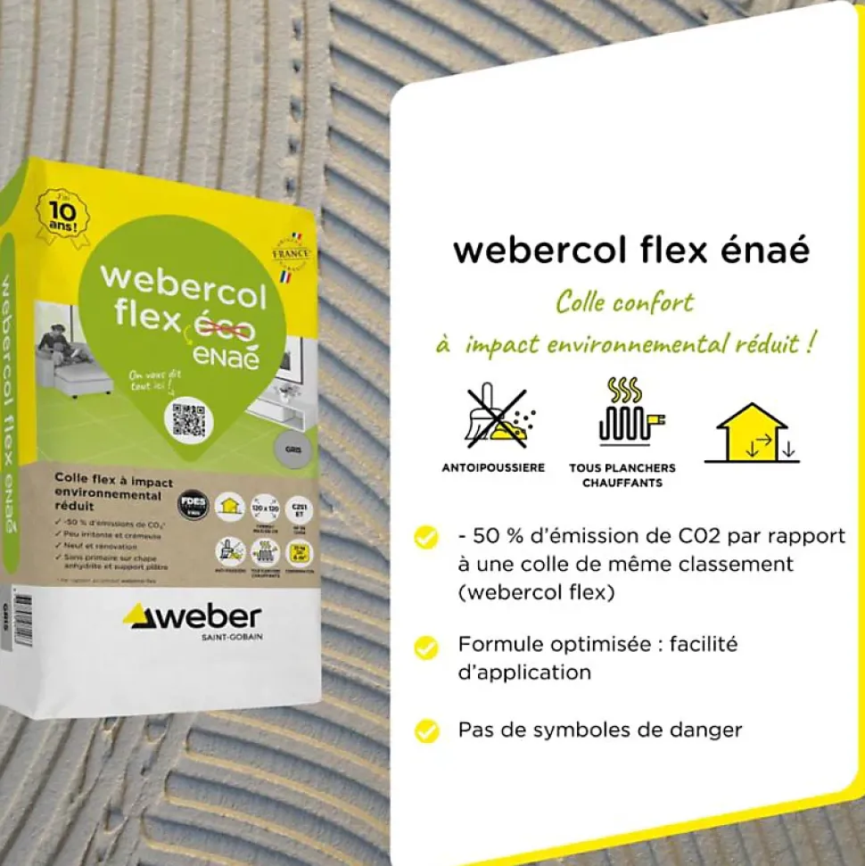 Mortier - colle déformable pour carrelage (C2 et S1) WEBERCOL FLEX ECO - Sac de 25 Kg - BLANC