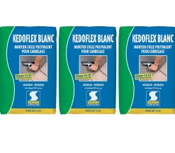 Mortier Colle Polyvalent pour Carrelage Kedoflex Blanc Semin, Intérieur/Extérieur, sac de 25 kg, lot de 3