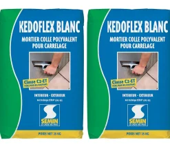 Mortier Colle Polyvalent pour Carrelage Kedoflex Blanc Semin, Intérieur/Extérieur, sac de 25 kg, lot de 2