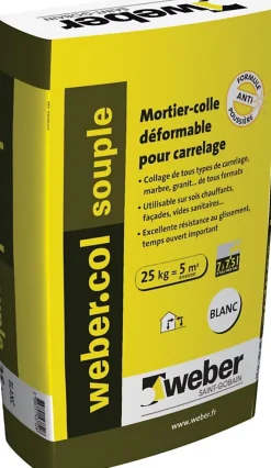 Mortier-colle déformable Webercol souple - blanc - sac de 25 kg - Mortier colle souple - Blanc - 25 kg