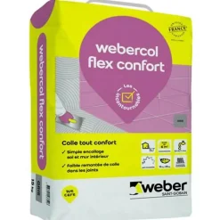 Mortier-colle pour carrelage (C2 SI G) WEBER.COL FLEX CONFORT - Sac de 15 kg - BLANC