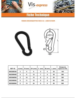 Mousqueton Inox A4 Noir Diamètre 4 - 5 pièces