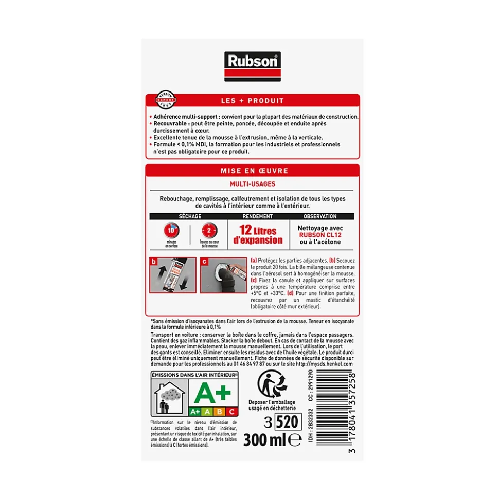 Mousse expansive Rubson aérosol multi-usages 12L