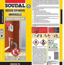 Mousse expansive Soudal Isoler et reboucher 360 500ml
