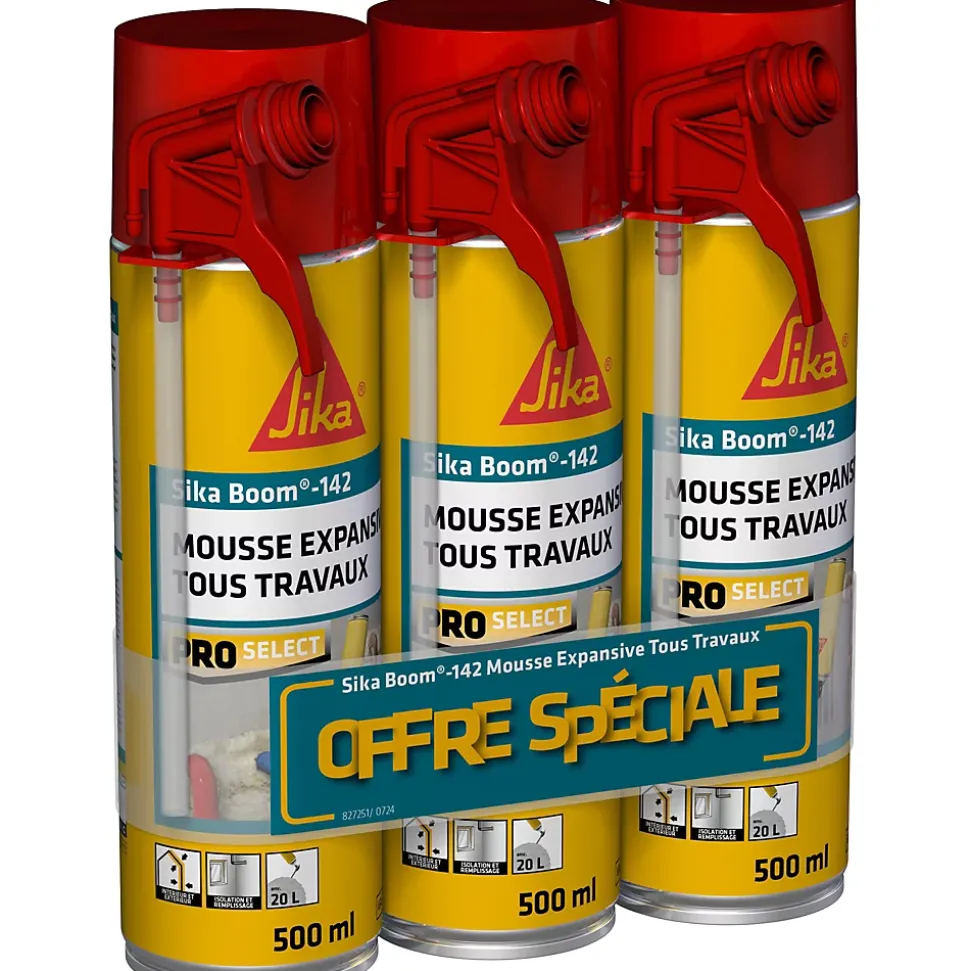 Mousse polyuréthane expansive tous travaux Sika Boom 142 - 500ml vendue par 3 pièces
