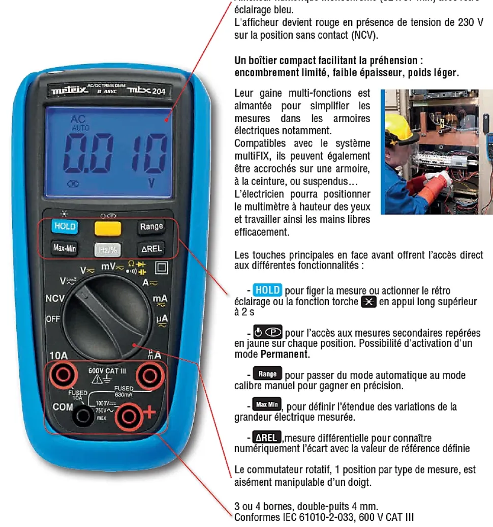 Multimètre TRMS 4000 points AC/DC - MTX 202Z Metrix