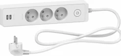Multiprise 3 prises + 2 usb Schneider Electric Odace blanc 1.5 m