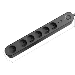 Multiprise 6 prises + 2 USB Jacobsen 1.5 m noire