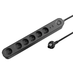 Multiprise 6 prises + 2 USB Jacobsen 1.5 m noire