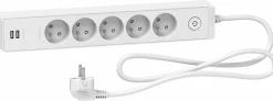 Multiprise 5 prises + 2 usb Schneider Electric Odace blanc 1.5 m