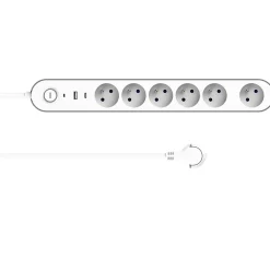 Multiprise 6 prises + 2 USB Jacobsen 1.5 m blanche