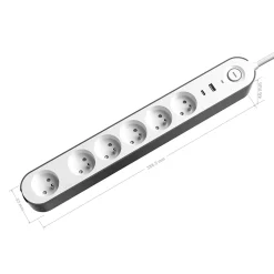 Multiprise 6 prises + 2 USB Jacobsen 1.5 m blanche
