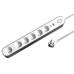 Multiprise 6 prises + 2 USB Jacobsen 1.5 m blanche