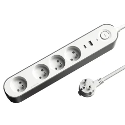 Multiprise 4 prises + 2 USB Jacobsen 1.5 m blanche