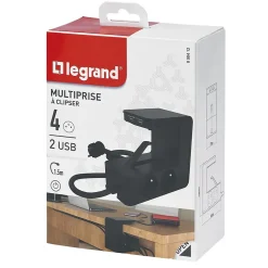 Multiprise 4 prises + 2 USB-A Legrand noir 1.5 m