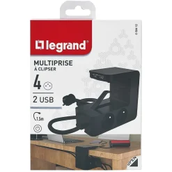 Multiprise 4 prises + 2 USB-A Legrand noir 1.5 m
