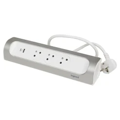 Multiprise 3 prises + 1 x USB-A + 1 x USB-C Legrand blanc et aluminium 1 m