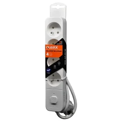 Multiprise 4 prises 2 pôles + terre Quarx blanc / gris 1.5 m