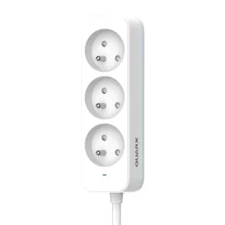 Multiprise 3 prises 2 pôles + terre Quarx blanc / gris 1.5 m