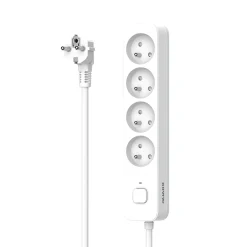 Multiprise 4 prises avec interrupteur blanc gris 2 m