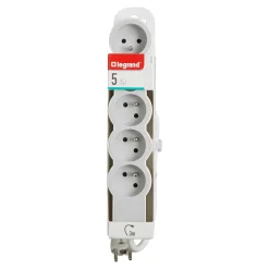 Multiprise 5 prises Legrand blanc et gris 3 m