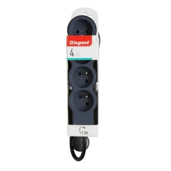 Multiprise 4 prises Legrand noir et gris 1.5 m