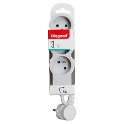 Multiprise 3 prises Legrand blanc et gris 1.5 m