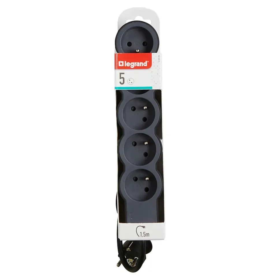 Multiprise 5 prises Legrand noir et gris 1.5 m