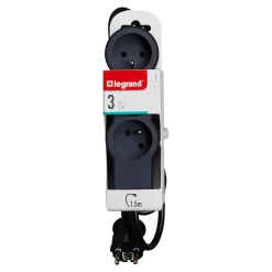 Multiprise 3 prises Legrand noir et gris 1.5 m
