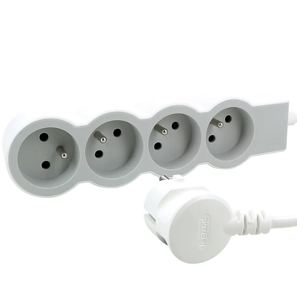Multiprise 4 prises Legrand blanc et gris 3 m