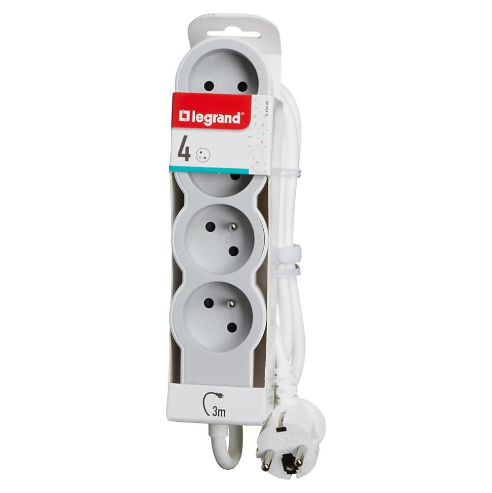 Multiprise 4 prises Legrand blanc et gris 3 m