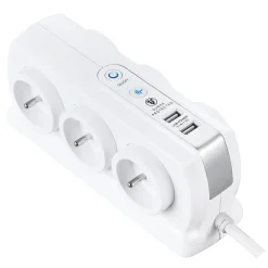 Multiprise 6 prises parafoudre USB 2m blanc