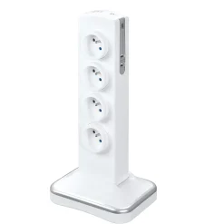 Multiprise 8 prises parafoudre sur socle USB 2m blanc