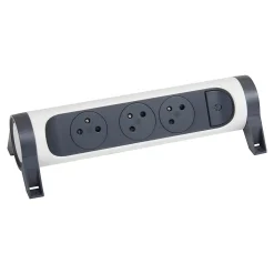 Multiprise 3 prises rotative à fixer Legrand blanc et gris