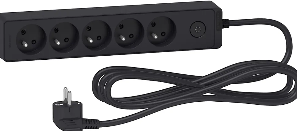 Multiprise 5 prises Schneider Electric Odace anthracite 3 m