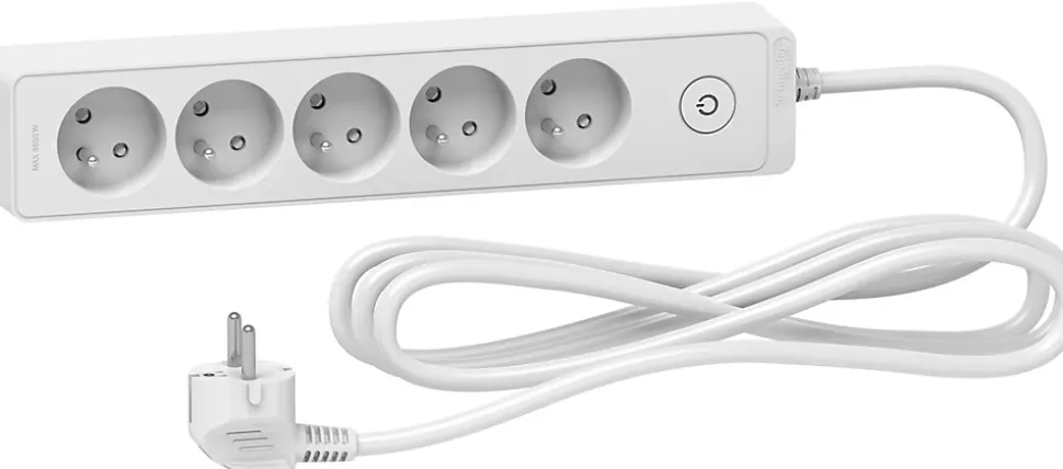 Multiprise 5 prises Schneider Electric Odace blanc 3 m