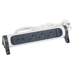 Multiprise avec interrupteur 4 prises rotative à fixer Legrand blanc et gris 1.5 m