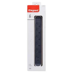 Multiprise avec interrupteur 6 prises rotative à fixer Legrand blanc et gris 1.5 m