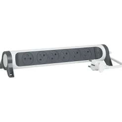 Multiprise avec interrupteur 6 prises rotative à fixer Legrand blanc et gris 1.5 m