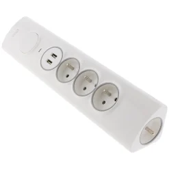 Multiprise d'angle 3 prises + 2 USB à câbler