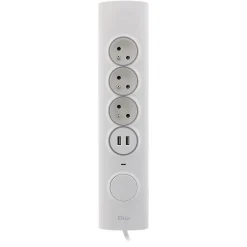 Multiprise d'angle parafoudre 3 prises + 2 USB