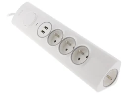 Multiprise d'angle parafoudre 3 prises + 2 USB
