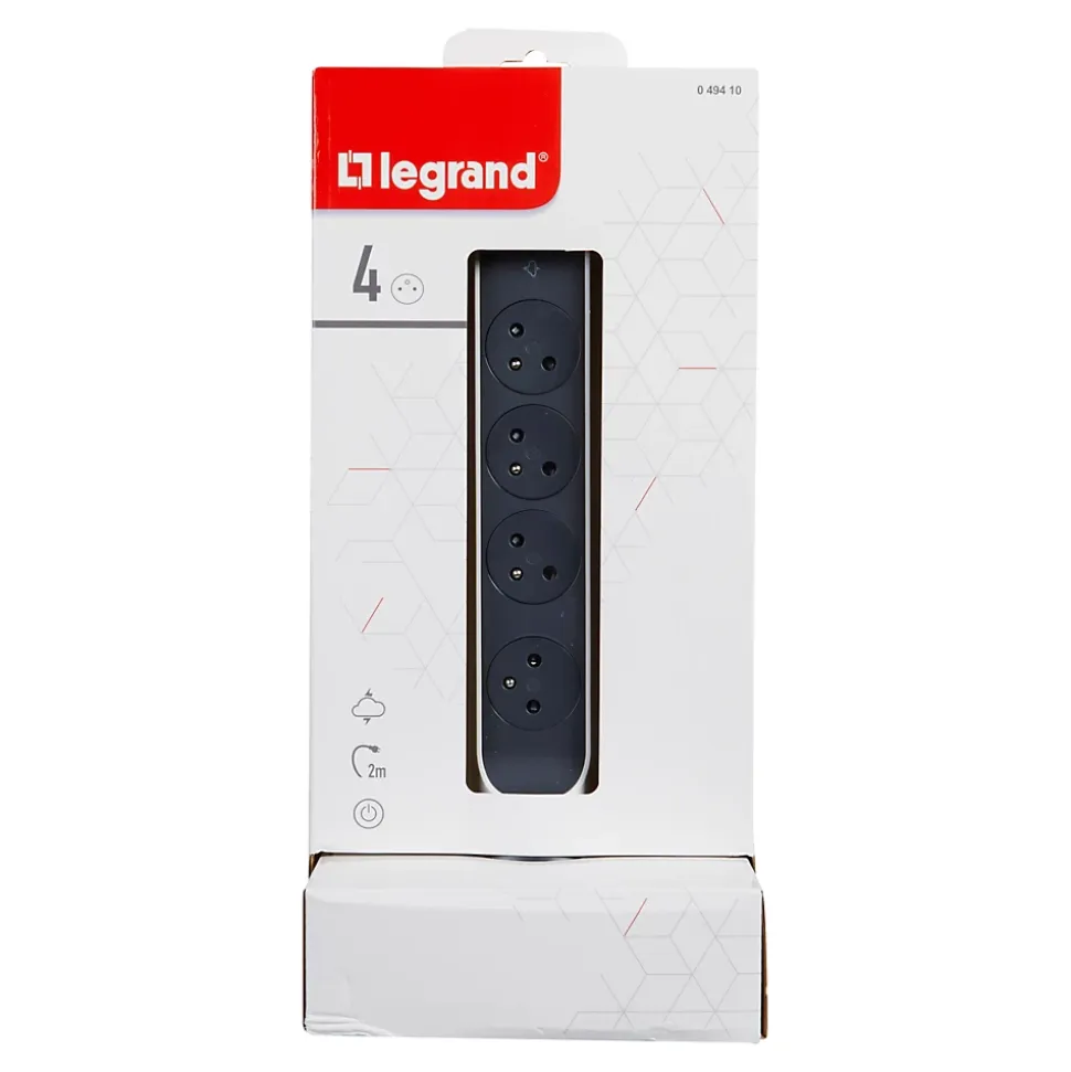 Multiprise parafoudre 4 prises Legrand blanc et gris 2 m