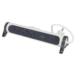 Multiprise parafoudre 3 prises + + 2 chargeurs USB-A et C Legrand blanc et gris 1.5 m