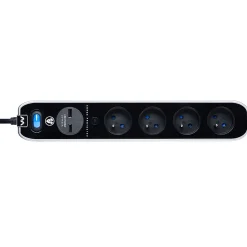 Multiprise parafoudre avec interrupteur 4 prises noir USB 2 m